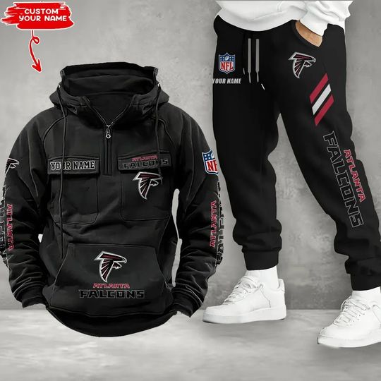 Atlanta Falcons Cargo Hoodie Joggers Set, Vintage Men Outfit, Football Gameday