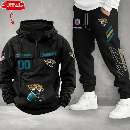 Jacksonville Jaguars Cargo Hoodie Joggers Set, Vintage Men Outfit, Football Gameday