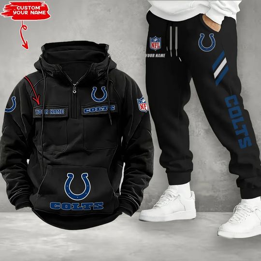 Indianapolis Colts Cargo Hoodie Joggers Set, Vintage Men Outfit, Football Gameday