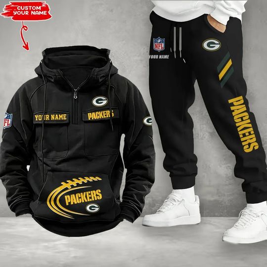 Green Bay Packers Cargo Hoodie Joggers Set, Vintage Men Outfit, Football Gameday