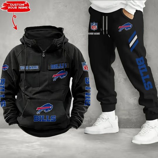 Buffalo Bills Cargo Hoodie Joggers Set, Vintage Men Outfit, Football Gameday