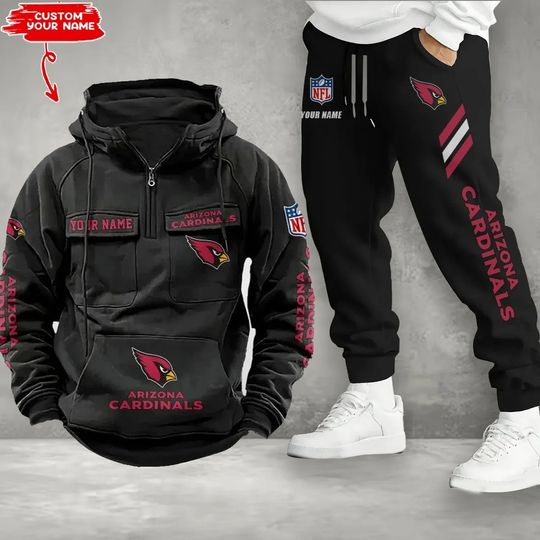 Arizonna Cardinals Cargo Hoodie Joggers Set, Vintage Men Outfit, Football Gameday