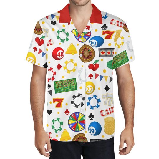 Discover Casino All Over Print Casual Hawaiian Shirt, Cruise Ship Gambling Shirt, Casino High Roller Button up, Lucky Casino Shirt, Las Vegas Shirt