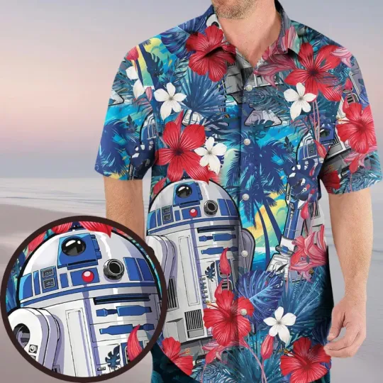 Discover Disney Star Wars Hidden Robot Hibiscus Tropical Leaves Hawaiian Shirt