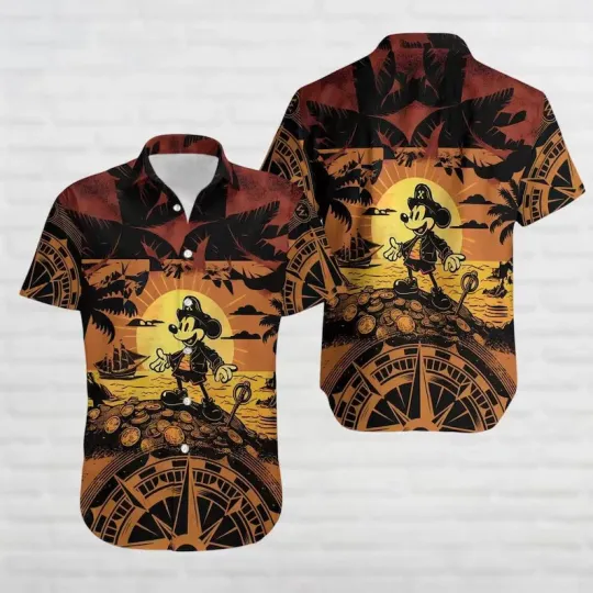 Discover Disney Halloween Mickey Mouse Pirate Cruise Day Yellow Hawaiian Shirt