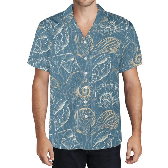 Discover Men's Teal Seashell Hawaiian Shirt: Beach Lover Apparel