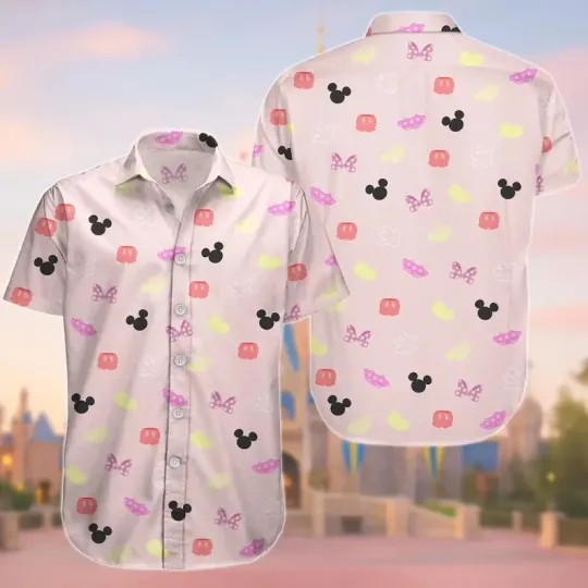 Discover Disney Mickey Mouse And Minnie Magic Kingdom Icons Pink Hawaiian Shirt