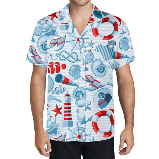 Discover Nautical Hawaiian Shirt: Cruise Ship, Lighthouse Print - Sailor Apparel