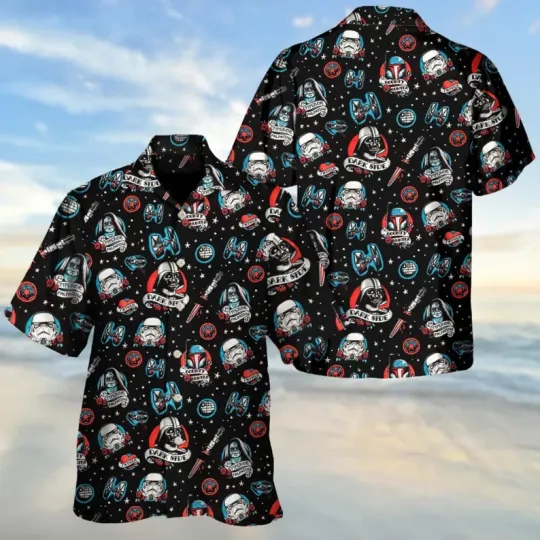 Discover Disney Star Wars Darth Vader Head Pattern Dark Side Black Hawaiian Shirt