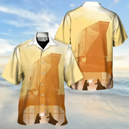 Disney Star Wars Saber Battle Revenge Of The Sith Aloha Yellow Hawaiian Shirt