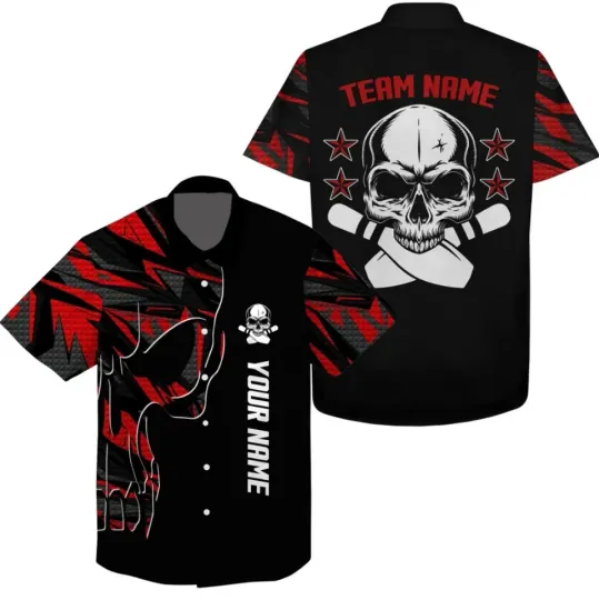Discover Custom Name And Team Name Skull Bowling Shirt - Hawaiian Shirt - Adults & Youth
