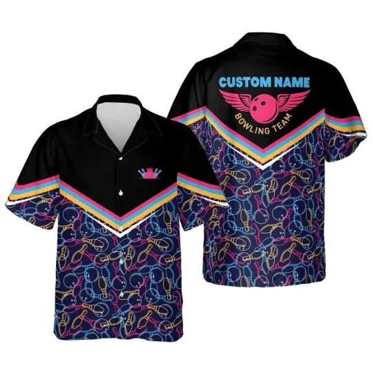 Discover Button Up Pattern Hawaiian Shirt Custom Team Bowling Hawaiian Shirt