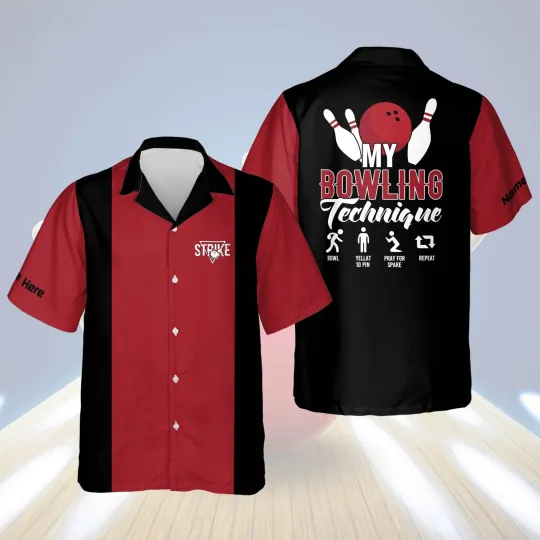 Discover Personalized bowling Hawaiian shirt for men Strike My Bowling Technique Hawaiian