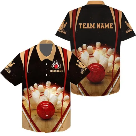 Discover Bowling Hawaiian Shirt Custom Name Team Name Black Vintage Bowling Personalized