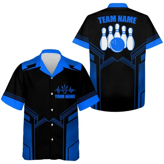 Discover Hawaiian Bowling Shirt For Men Custom Blue Bowling Jersey Mens Bowling Team Shir