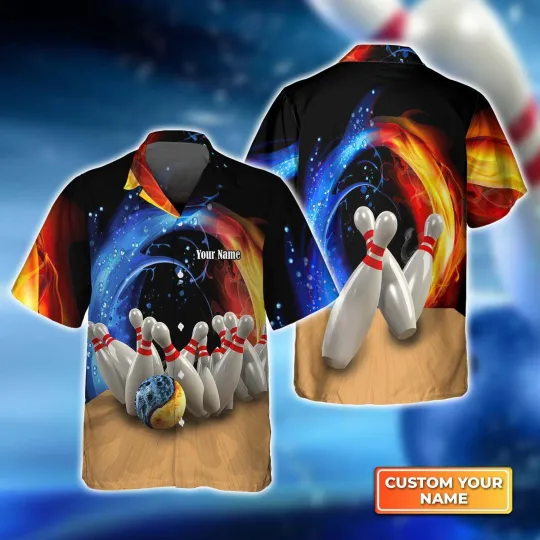 Discover Bowling Game Strike Water and Fire hawaiian shirt, Bowling Hawaiian Shirt For Me