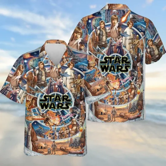 Disney Star Wars Han Solo Galaxy's Edge Aloha Comic Art Hawaiian Shirt
