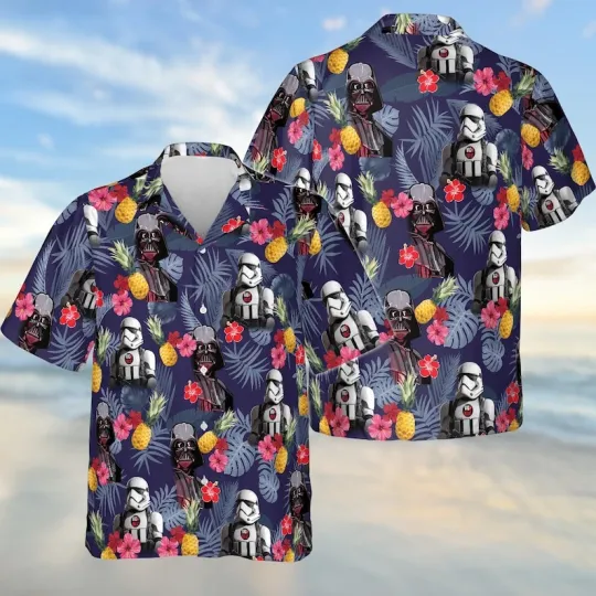 Discover Disney Star Wars Hidden Stormtrooper Darth Vader Tropical Navy Hawaiian Shirt