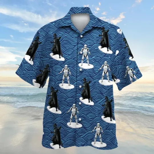 Discover Disney Star Wars Stormtrooper Vs Darth Vader Suring Blue Hawaiian Shirt