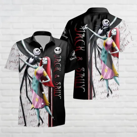 Discover Disney The Nightmare Before Christmas Jack And Sally Black White Hawaiian Shirt
