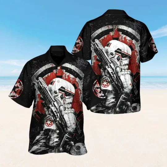 Discover Disney Star Wars Stormtropper With Gun Galactic Empire Black Hawaiian Shirt