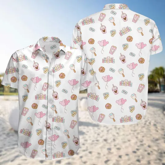 Discover Disney Mickey Mouse Magical Park Snacks Pattern White Hawaiian Shirt