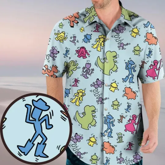 Discover Disney Toy Story Charaters Dancing Cartoon Art Blue Hawaiian Shirt