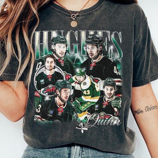 Discover Quinn Hughes Minnesota Hockey Bootleg Vintage Shirt, Retro Hockey Tee, Minnesota Fan Gift