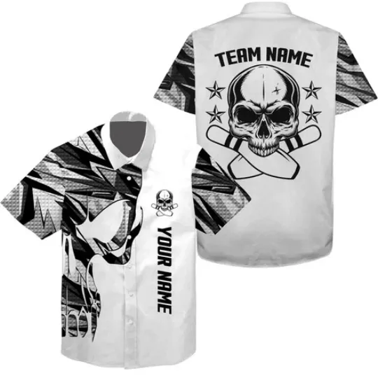Discover White Camo Bowling Hawaiian Shirt Skull Bowling