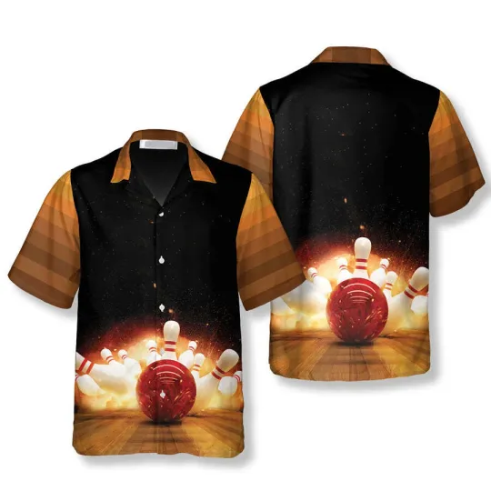 Discover Bowling Strike Hit Fire Explosion Bowling Hawaiian Shirt