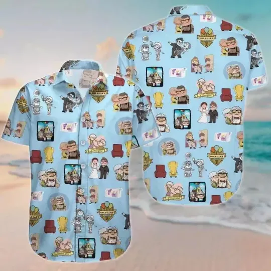 Pixar Up Carl And Ellie Hawaiian Button Down Shirt