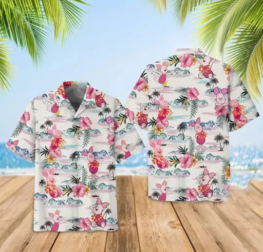 Discover Piglet Winnie The Pooh Hawaiian Button Down Shirt
