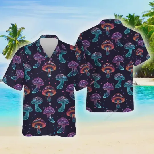 Discover Colorful Mushroom Hawaiian Casual Button Down Shirt