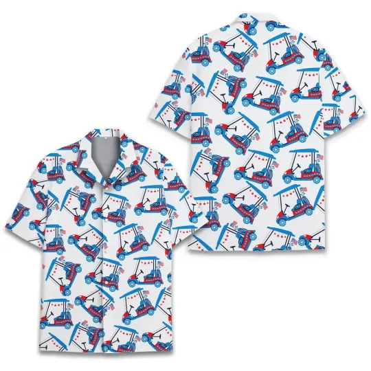 Discover Patriotic Golf Cart Hawaiian Button Down Shirt
