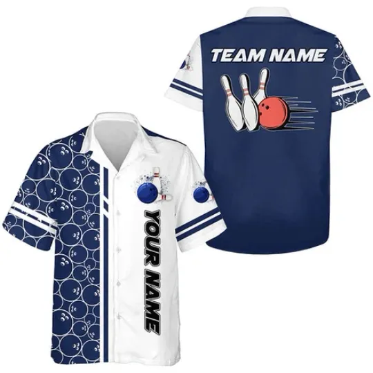 Discover Bowling Hawaiian Shirts, Custom White And Blue Camo Vintage Bowling Shirts