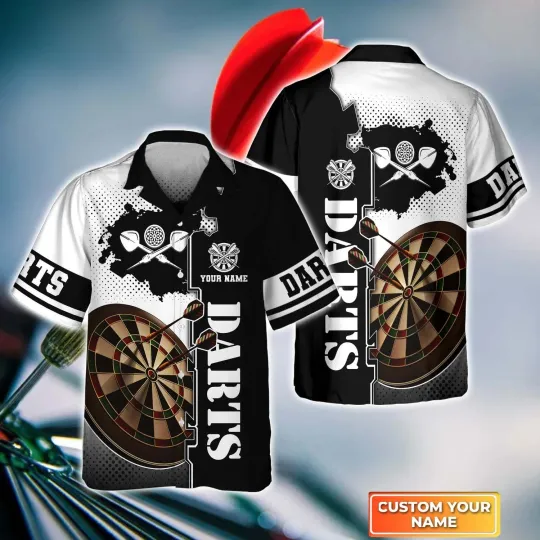 Discover White Dartboard Personalized Name 3D Hawaiian Shirt For Darts Team Player