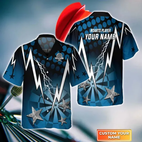 Discover Blue Darts Thunder And Lightning Personalized Name 3D Hawaiian Shirt