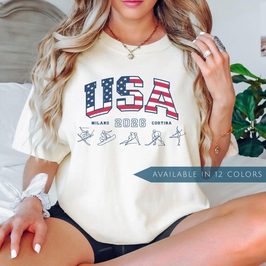 Discover Milano Cortina 2026 Winter Games T-shirt USA Team Sports Gift for Sports Fan Skiing Snowboarding Ice Hockey Figure Skating Speed Skating Tee