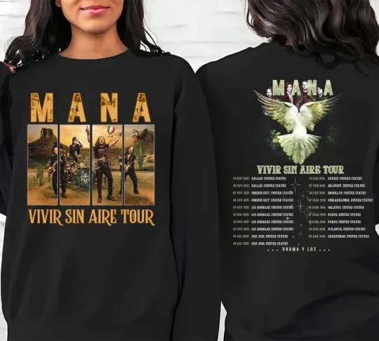 Discover Mana Band Tour 2025-2026 Shirt, Maná Vivir Sin Aire Tour Sweatshirt