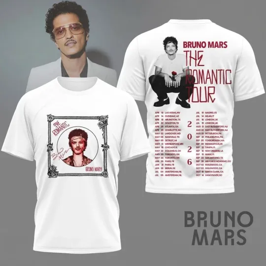 Discover Bruno Mars The Romantic Tour 2026 World Dates And New Music Shirt Reprint 2Side