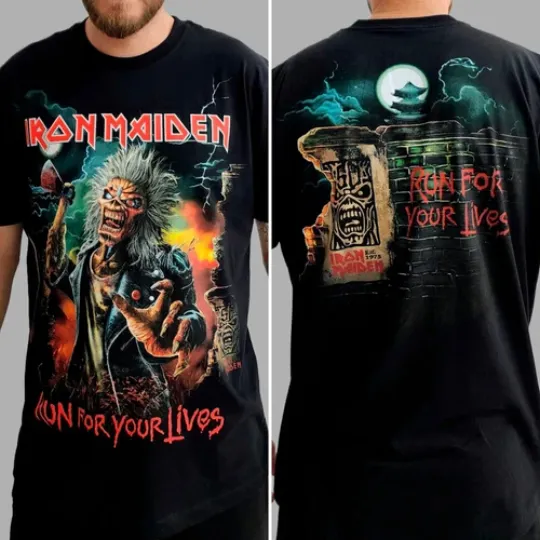 Discover Iron Maiden Run For Your Lives 2025 Double Sided T-Shirt