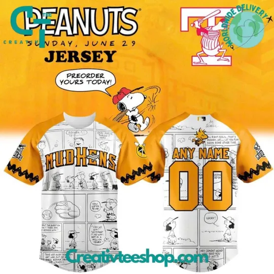 Discover Toledo Mud Hen X Peanuts Night Special Baseball Jersey