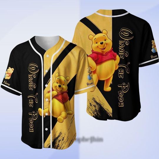Discover Winnie the Pooh Yellow Black Baseball Jersey, Winnie the Pooh Disney Baseball Shirt, Gift For Her, Winnie the Pooh Fan Jersey Shirt
