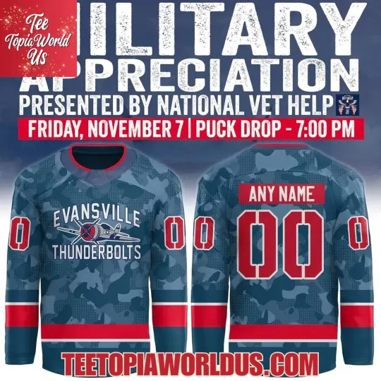 Discover Personalized Evansville Thunderbolts Military Night Men's Hockey Jersey 2025