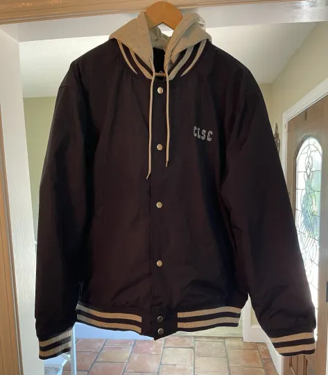 Discover NWT CLSC Streetwear Mens Jacket Coat Size L Navy Blue Gray Letterman Varsity