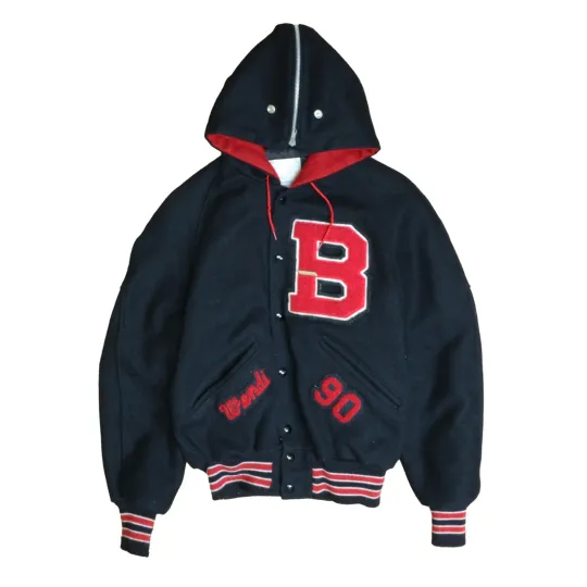 Discover Vintage DeLong Letterman Wool Varsity Bomber Jacket Size 36 Hooded 1990 90s