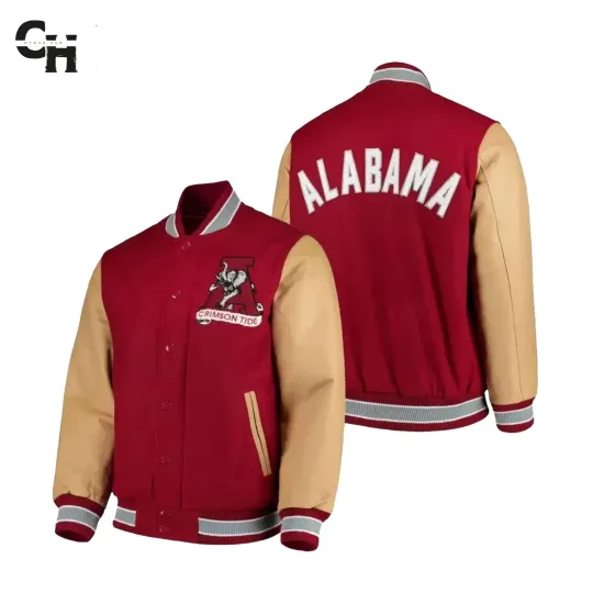 Discover Letterman Albm Crimson Tide Red and Brown Varsity Jacket