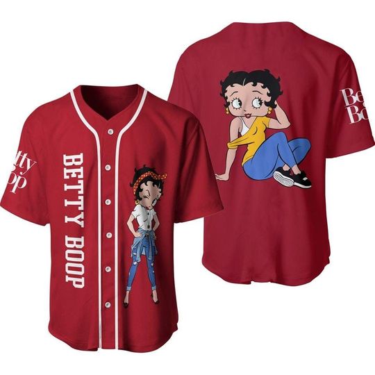 Discover Betty Boop Red Baseball Jersey Betty Boop Red Black, Betty Boop Baseball Jersey, Funny Movie Cartoon Gift For Fans, Birthday Gift
