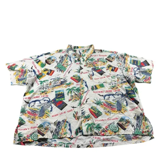 Discover Vtg Florida Tourist Travel Vacation Flamingos Fishing Hawaiian Aloha 3XL