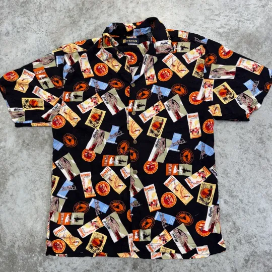 Discover Vintage Wingo Hawaiian shirt Mens Medium all over print postcard tourist 90s